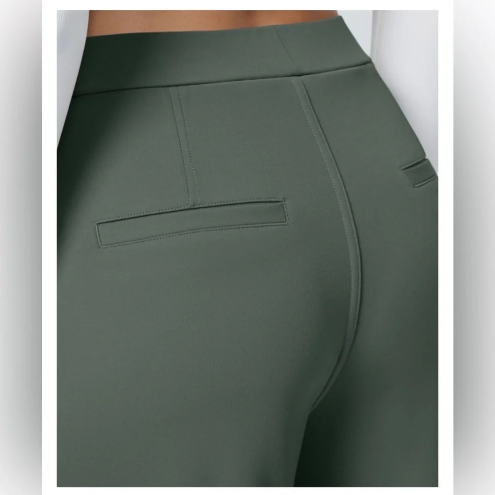 Daystretch High Waisted Pocket Straight Leg Work Pants Size M Petite Green - Picture 4 of 5